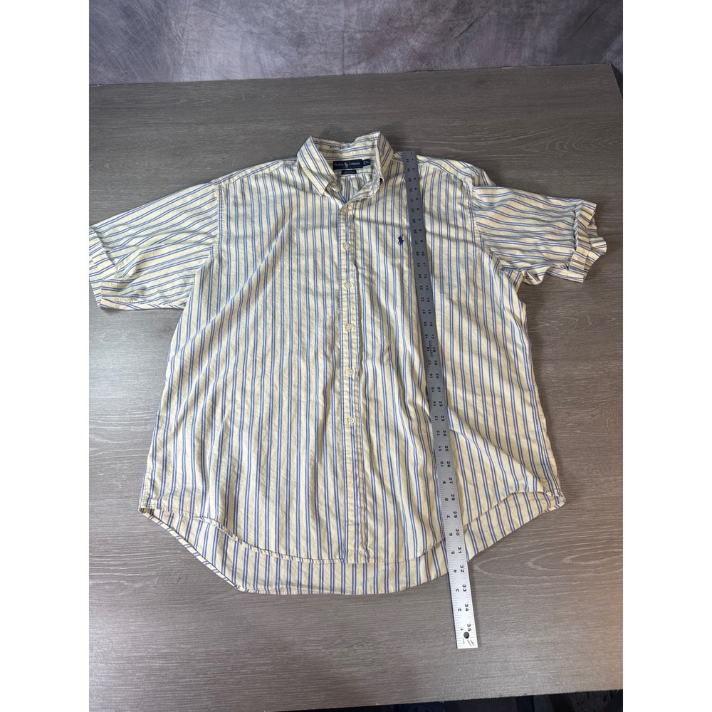 Polo Ralph Lauren Blake Mens XL SS Striped Button Down Shirt Yellow Blue - Picture 6 of 11